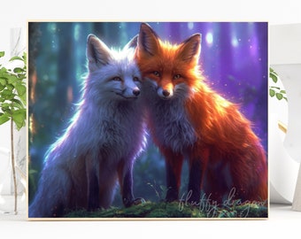 Foxes Digital Print, Red Fox, White Fox, Baby Fox, Digital Download, Instant Print