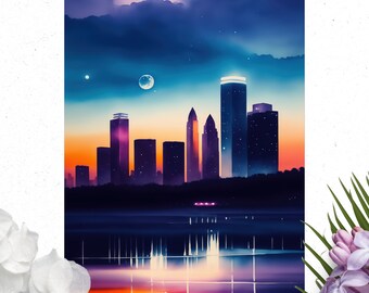 Cityscape Poster | Watercolor Cityscape Wall Art | Colorful Matte Vertical Prints for Home Decor & Office