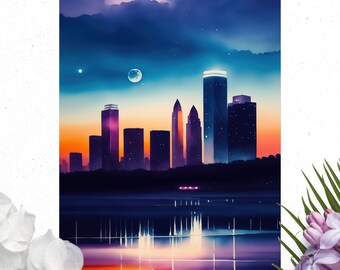 Watercolor Cityscape Poster, Matte Vertical Posters, Colorful City Wall Art