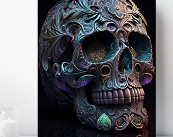 Sugar Skull Canvas Wall Art, Wrapped Canvas, Fantasy Artwork, Ready to Hang