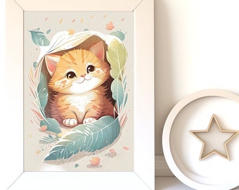 Watercolor Animals: Cat Digital Download, Baby Animal Prints, Nursery Wall Art, Printable Decor for Kids' Rooms