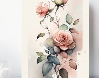 Watercolor Flower Canvas Print, Wrapped Canvas, Soft Floral Wall Art, Ready to Hang