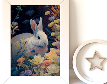 Bunny Wall Art - Cute Baby Animal Nursery Artwork, Digital Download, Printable Decor for Kids' Room, Nursery Printable