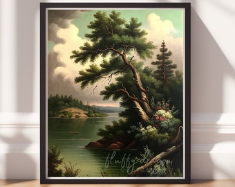 Vintage Oil Painting v15, Instant Download Art, Floral Wall Art, Landscape Print, Vintage Home Decor, Printable Flowers