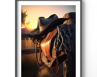 Country Western Poster - Matte Vertical Cowboy Wall Art & Wild West Print for Rustic Home Decor