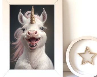 Whimsical Artwork - Unicorn Art Print, Cute Animal Decor, Digital Download for Nursery & Children's Room, Fantasy Wall Art