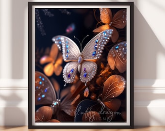 Digital Download |  Bejeweled Butterfly v1 | Printable Art | Digital Print Wall Art | Digital Wall Art | Digital Paintings | AI Art Prints