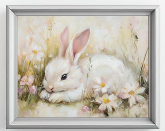 Vintage Easter Bunny Digital Download - Cute Rabbit Printable Art, Adorable Baby Animal Wall Decor, Instant Easter Decor