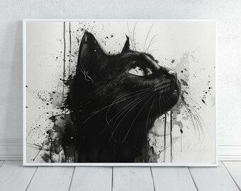 Black Cat Artwork | Modern Cat Poster, Black & White Print, Stylish Wall Art and Home Decor