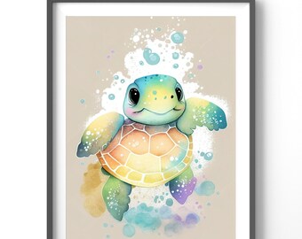Sea Turtle Watercolor Poster, Matte Vertical Wall Art, Animal Print Decor, Beachy Vibe Home Decoration, Coastal Art