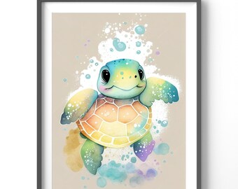 Watercolor Sea Turtle Poster, Matte Vertical Posters, Watercolor Wall Art, Animal Print