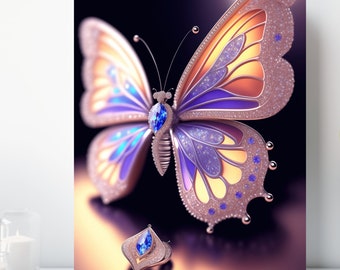 Bejeweled Butterfly Canvas Print, Wrapped Canvas, Colorful Butterfly Wall Art, Ready to Hang