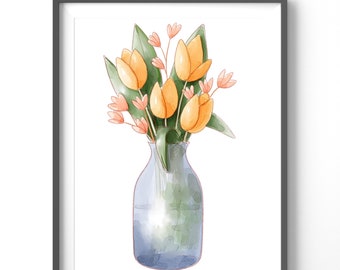 Flower Poster | Vintage Watercolor Floral Wall Art, Matte Vertical Print for Home Decor, Retro Flower Decor