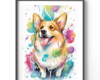 Colorful Corgi Poster, Matte Vertical Posters, Animal Wall Art, Watercolor Dog Print