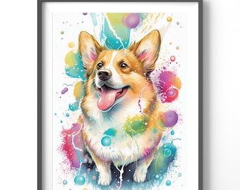 Corgi Poster, Colorful Watercolor Art, Matte Vertical Dog Print, Animal Wall Decor, Cute Corgi Home Decoration, Pet Lover Gift