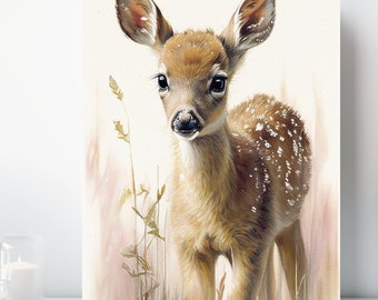 Baby Fawn Canvas Print, Wrapped Canvas, Cute Animal Nursery Wall Art, Ready to Hang