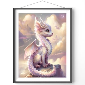 Baby Dragon Poster | Watercolor Wall Art Print | Matte Vertical Fantasy Decor for Nursery or Kids Room