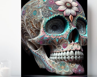 Sugar Skull Canvas Wall Art, Wrapped Canvas, Fantasy Artwork, Ready to Hang