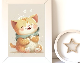 Watercolor Animals: Cat Digital Download, Baby Animal Prints, Nursery Wall Art Decor, Printable Nursery Art for Kids
