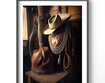 Country Western Poster Art | Matte Vertical Cowboy Wall Decor | Wild West Print for Rustic Home & Farmhouse Decor