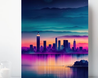 Watercolor Cityscape Canvas Print, Wrapped Canvas, Colorful Wall Art, Ready to Hang