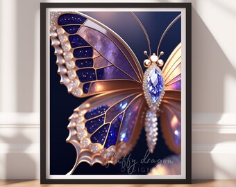 Digital Download |  Bejeweled Butterfly v13 | Printable Art | Digital Print Wall Art | Digital Wall Art | Digital Paintings | AI Art Prints