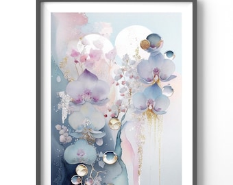 Watercolor Orchids Poster, Matte Vertical Posters,  Floral Wall Art, Flower Print