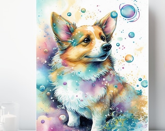 Watercolor Corgi Canvas Wall Art, Wrapped Canvas, Cute Animal Art, Ready to Hang