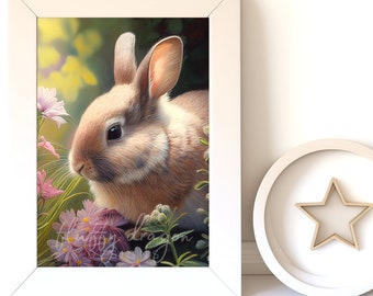 Bunny Wall Art - Cute Baby Animal Nursery Artwork, Digital Download & Nursery Printable for Kids’ Rooms