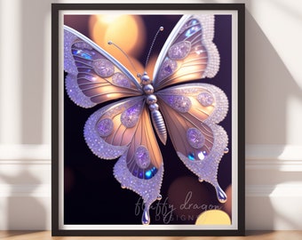 Digital Download |  Bejeweled Butterfly v2 | Printable Art | Digital Print Wall Art | Digital Wall Art | Digital Paintings | AI Art Prints