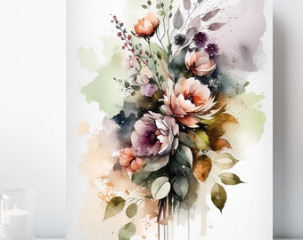 Watercolor Flower Canvas Print, Wrapped Canvas, Soft Floral Wall Art, Ready to Hang
