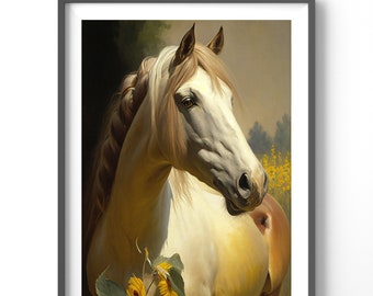 Horse Poster - Vintage Equestrian Wall Art, Matte Vertical Oil Paint Print for Country Home Decor, Horse Lover Gift