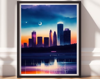 Skyline Artwork | Printable City Art | Digital Download Modern Print | Colorful Wall Art for Home Decor