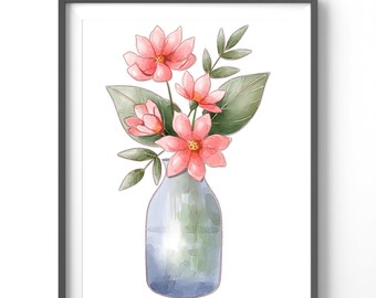 Flower Poster | Vintage Floral Print, Watercolor Wall Art, Matte Vertical Decor for Home & Office, Botanical Artwork