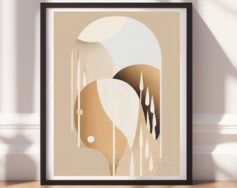 Calming Boho Abstract Art Print, Muted Pastel Colors, Modern Serene Digital Download, Printable Wall Decor