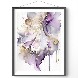 Abstract Poster - Purple Matte Wall Art, Gold Contemporary Print, Vertical Decor for Home or Office, Unique Art Piece, Modern Design