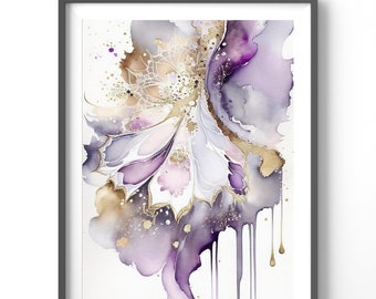 Abstract Poster - Purple Matte Wall Art, Gold Contemporary Print, Vertical Decor for Home or Office, Unique Art Piece, Modern Design