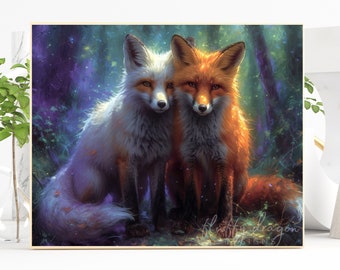 Foxes Digital Print, Red Fox, White Fox, Baby Fox, Digital Download, Instant Print