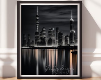 City Painting v11, Digital Download, Downloadable Prints, City Art Print, Black and White, Living Room Wall Art