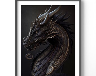 Black Dragon Poster | Matte Fantasy Wall Art for Dragon Lovers | Vertical Print for Home Decor & Gift Ideas
