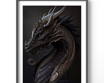 Black Dragon Poster, Matte Vertical Posters, Fantasy Wall Art, Dragon Lover Print