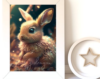 Nursery Artwork - Cute Baby Animal Bunny Wall Art Digital Download, Nursery Printable Decor for Baby's Room