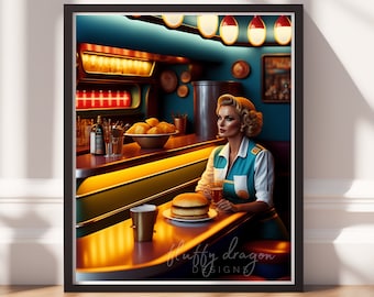 50s Art Print - 1950s Digital Download, Vintage Retro Wall Art, Mid-Century Aesthetic, Home Decor, Instant Download