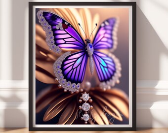 Digital Download |  Bejeweled Butterfly v17 | Printable Art | Digital Print Wall Art | Digital Wall Art | Digital Paintings | AI Art Prints