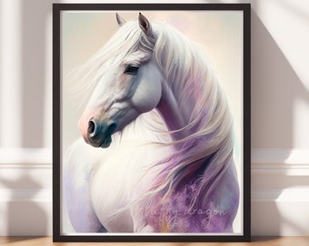 Horse Wall Art, Printable Art, Colorful Art Print, Fantasy Gift, Instant Download, Horse Gifts, Farmhouse Decor, Animal Painting, Animal Art