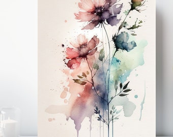 Watercolor Flower Canvas Print, Wrapped Canvas, Soft Floral Wall Art, Ready to Hang