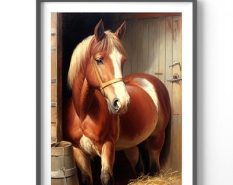 Horse Poster - Vintage Matte Vertical Wall Art, Oil Paint Equestrian Print, Rustic Country Home Decor, Horse Lover Gift Ideas
