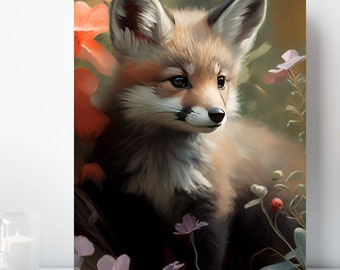 Baby Fox Canvas Print, Wrapped Canvas, Cute Animal Nursery Wall Art, Ready to Hang