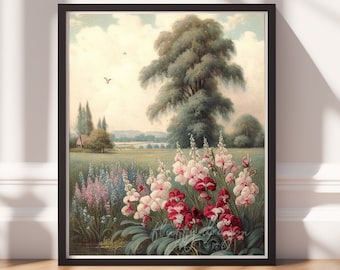Vintage Oil Painting v4, Instant Download Art, Floral Wall Art, Landscape Print, Vintage Home Decor, Printable Flowers