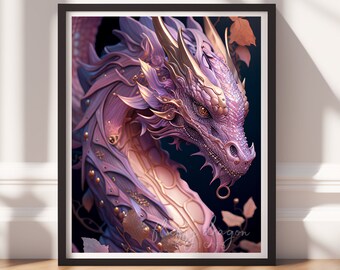 Dragon Print v6, Digital Painting Art, Printable Wall Art, Instant Download, Fantasy Decor, Gamer Gifts, Game Room